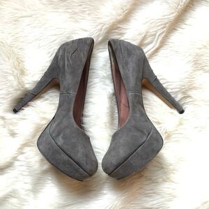 Gray suede platform heels